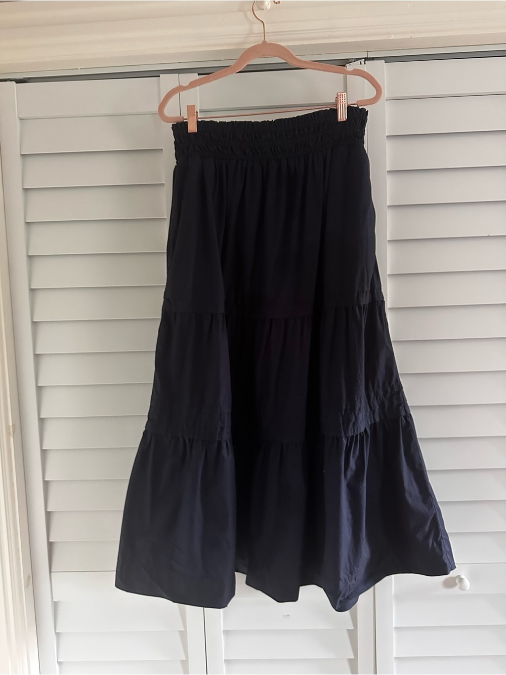 Quince Navy Tiered Maxi Skirt with Smocked Waist